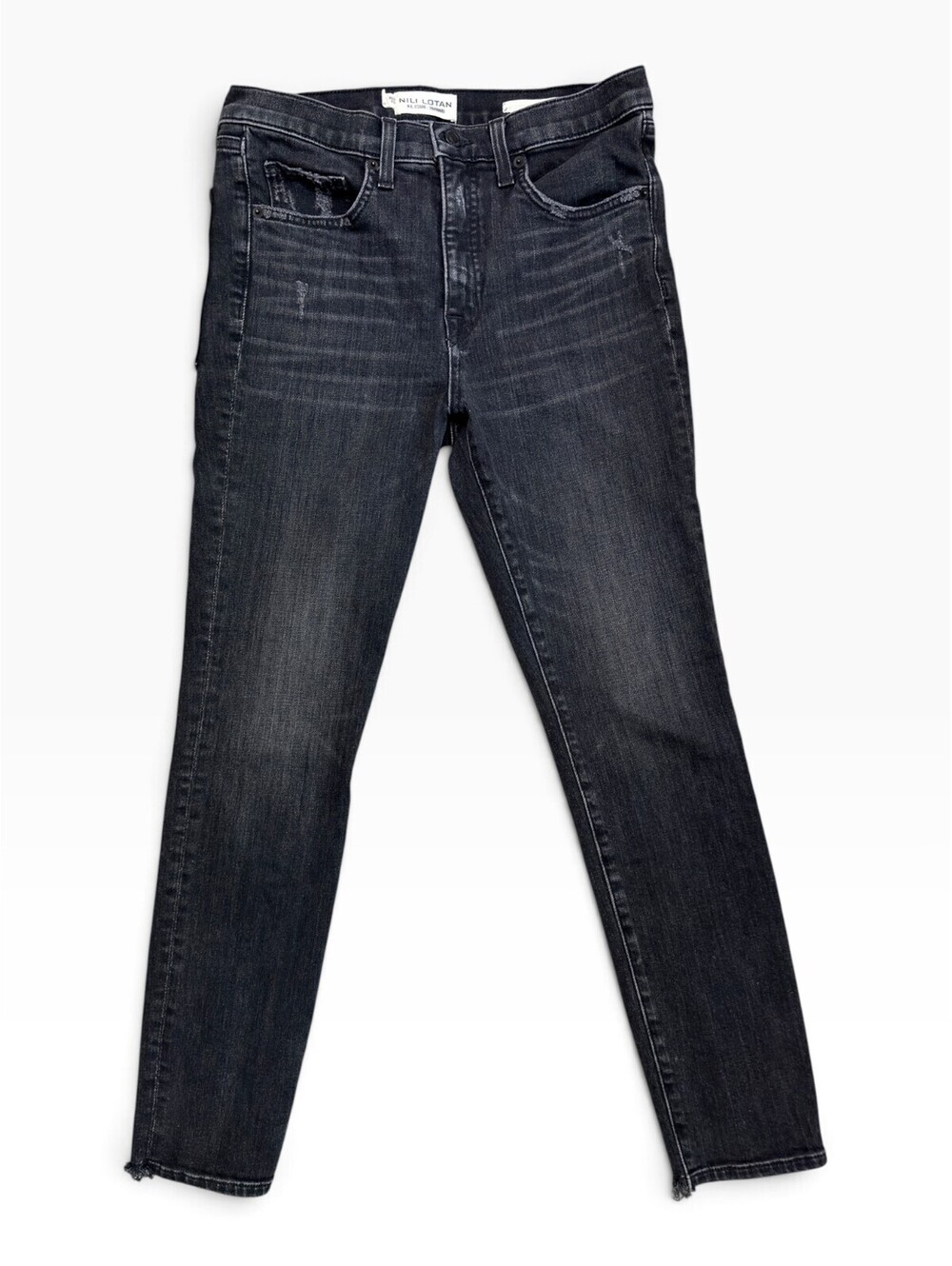 Nili Lotan Basalt Slim Jeans | Mid Rise | Raw Hem | Size 28 | Black
